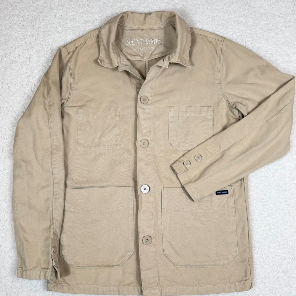 Saint James Mens Size 38 Sirocco Chore Coat Tan Khaki Cotton Canvas Work Jacket - Picture 2 of 10